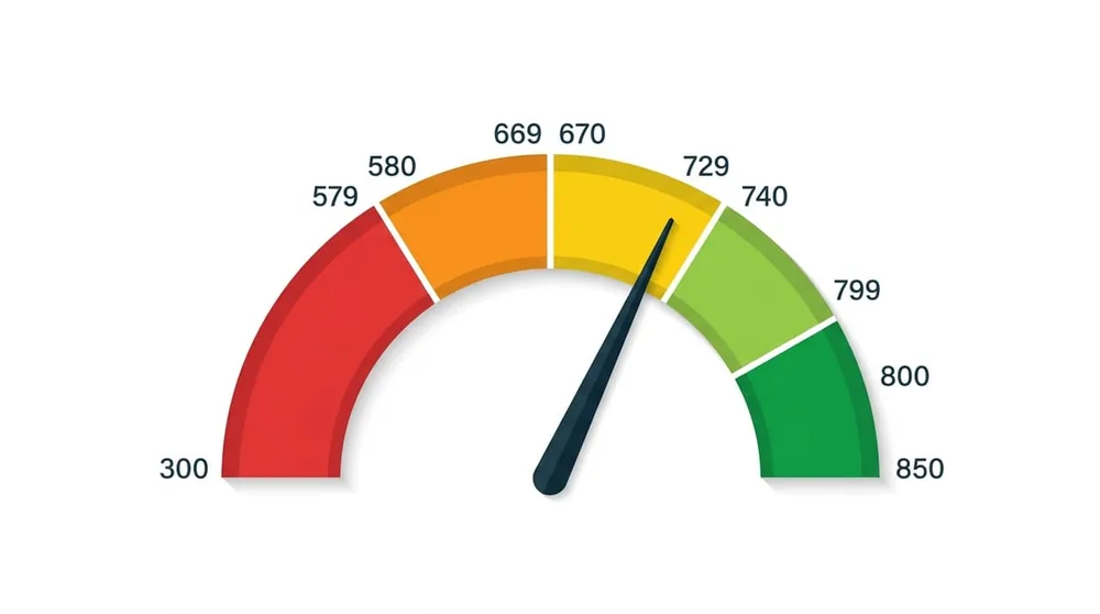 A speedometer gauge pointing to an excellent credit score