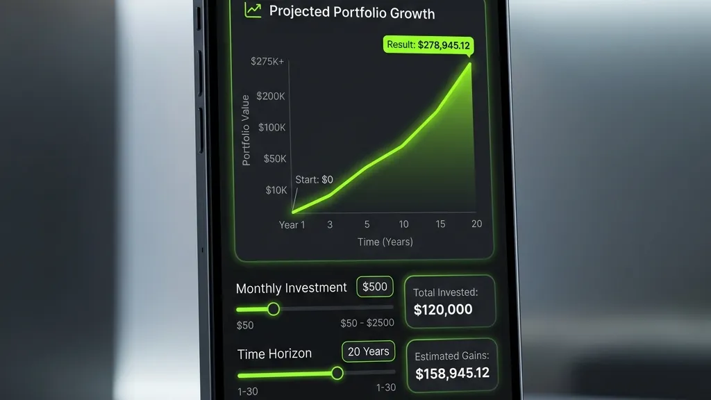 A modern UI mockup of a Dollar-Cost Averaging calculator.