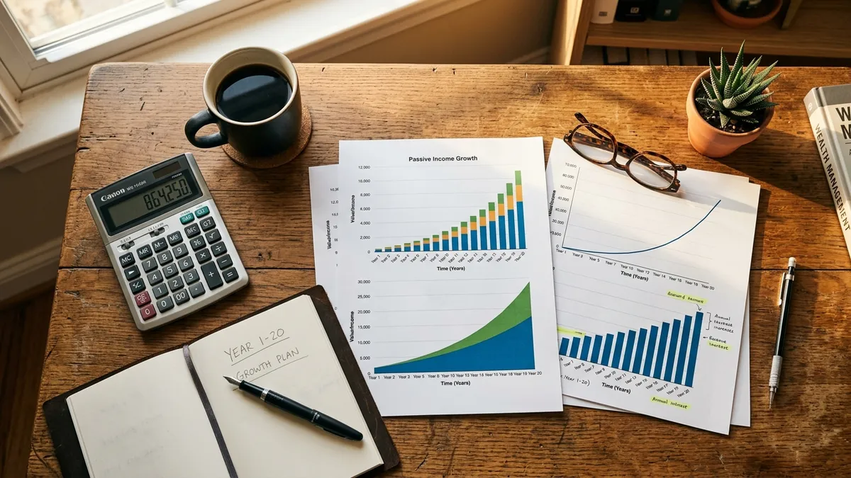 A person analyzing a rising bar chart of dividend payouts on a tablet.