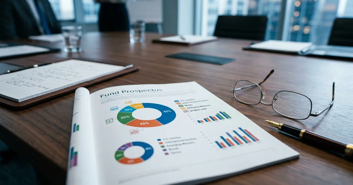 A professional close-up visualization of a diversified ETF portfolio with pie charts showing asset allocation.