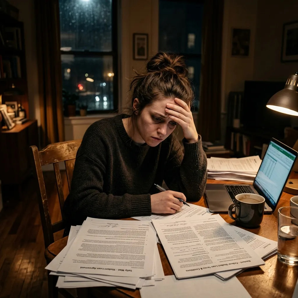 A split screen showing a balance scale weighing two different types of student loan documents.